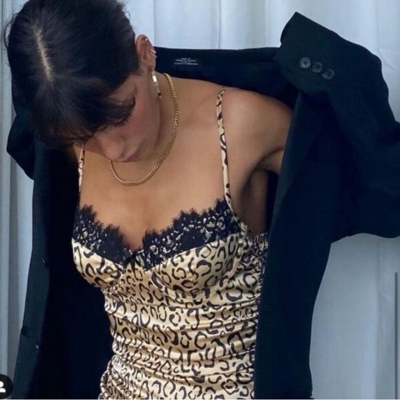 NWT For Love & Lemons Frankie Mini Leopard Dress Black Brown Size XS - Picture 4 of 11